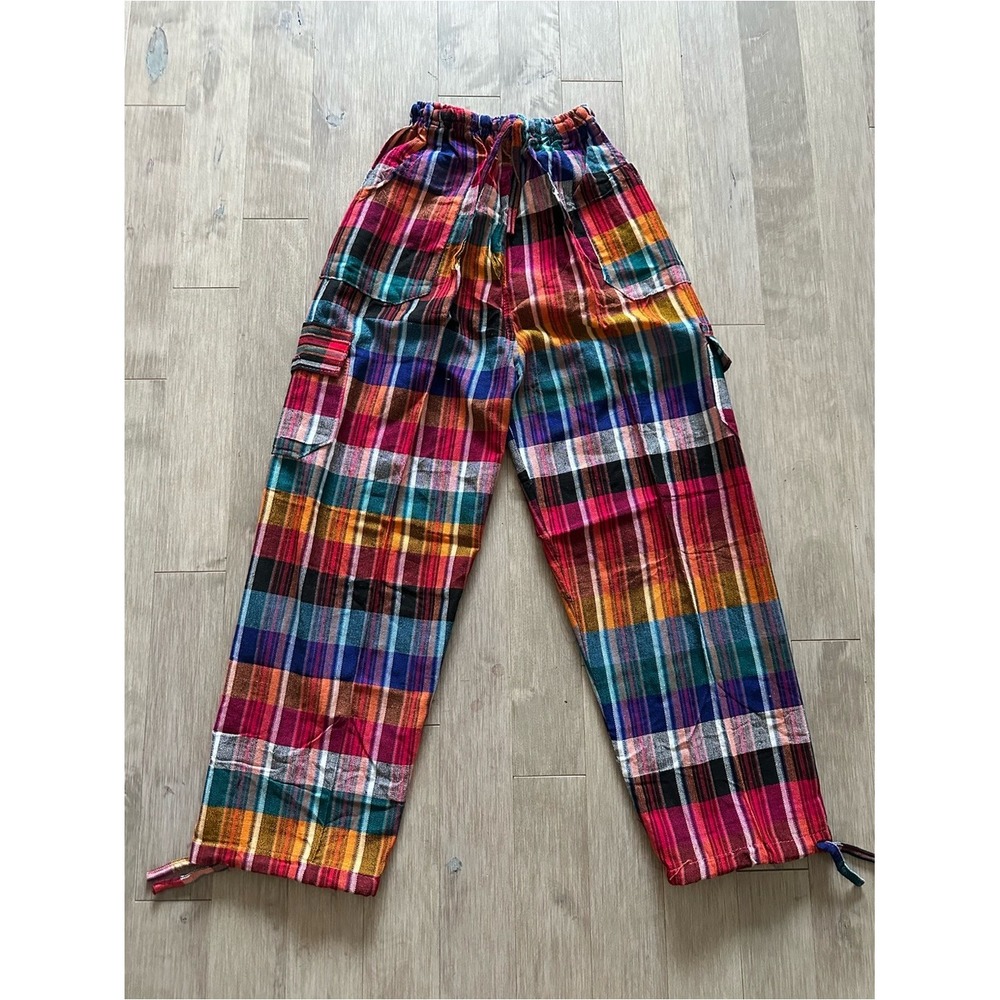 Peru/Ecuador Handmade Cotton Boho Striped Multicolor Pants Joggers Large